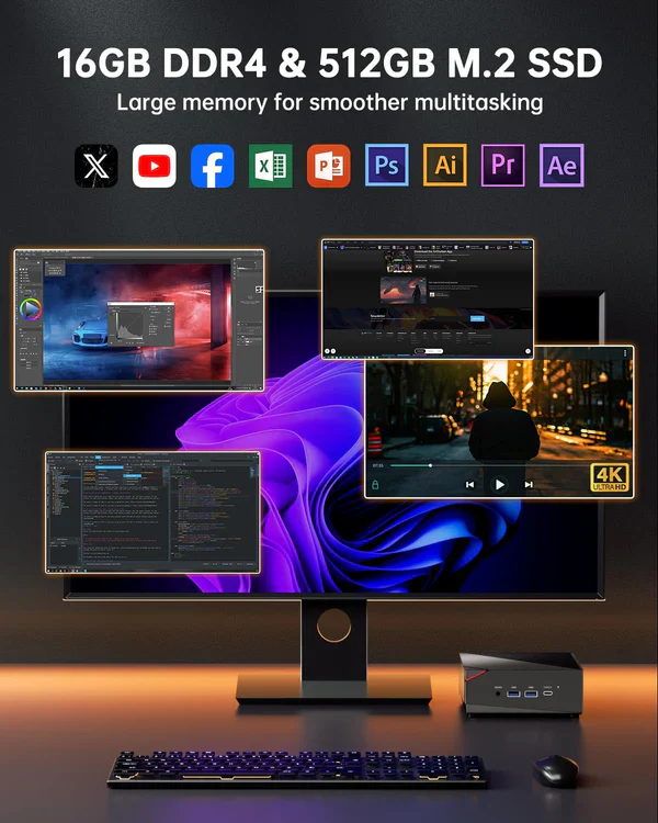 NiPoGi Pinova Pro AMD Ryzen 7 5825U Mini PC Win11 Pro - Image 4